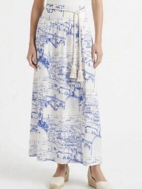Calypso St. Barth Coastal Sails Maxi Skirt. NWT Linen Blend. Sz Medium. Travel